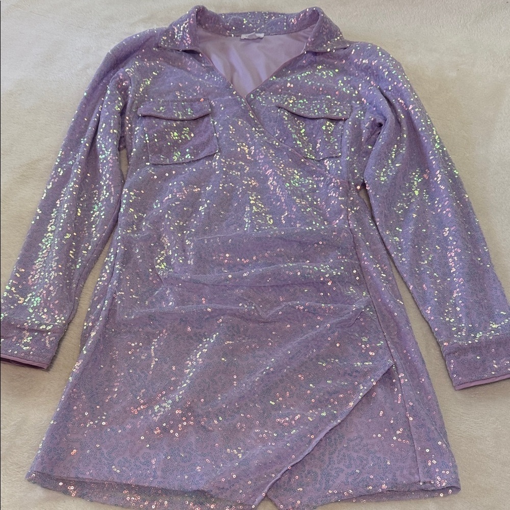 Les Lis Purple Lavender Iridescent Sequin Mini Dress - Picture 11 of 13